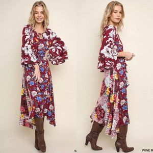NEW! UMGEE Asymetrical Floral Tie Waist Long Dress